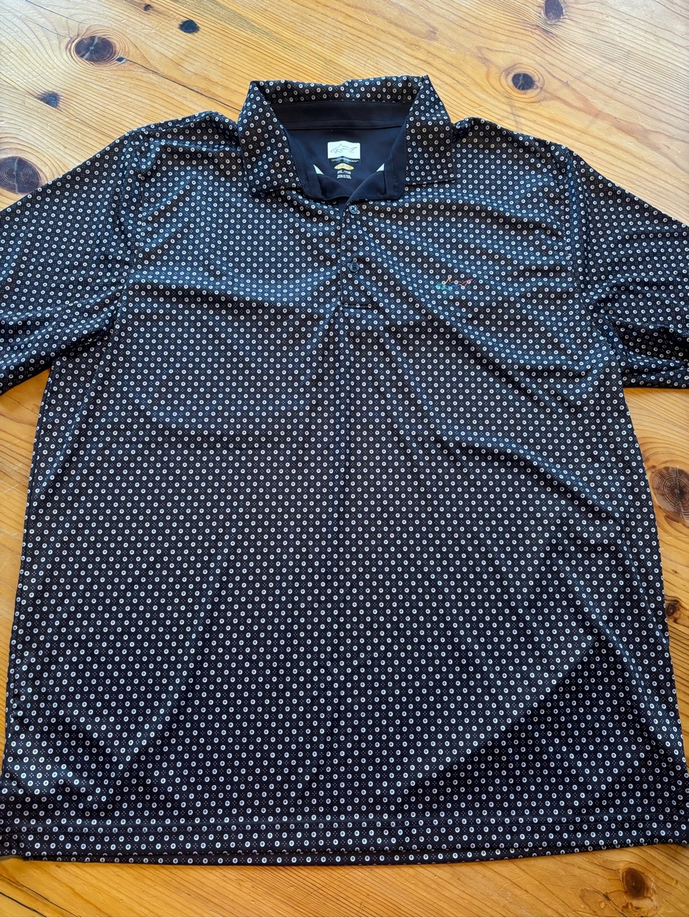 Greg Norman Black Polo with White Circular Micro-Print